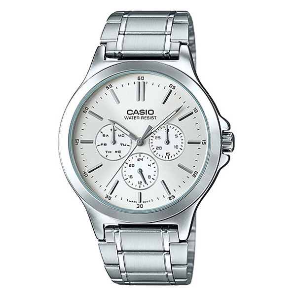 ĐỒNG HỒ CASIO MTP-V300D-7A Đồng hồ 6 kim mạ bạc - Dây đeo kim loại cao cấp