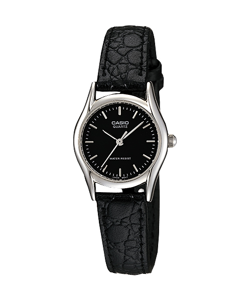 Đồng hồ Casio LTP-1094E-1AR Dây da màu đen - Mặt đồng hồ màu đen viền trắng