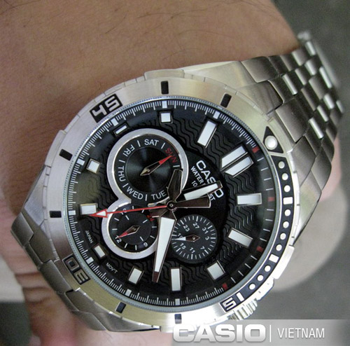 Đồng hồ nam Casio MTD-1060D-1AVDF Dây kim loại mạ bạc - Mặt đen 6 kim Thể  Thao