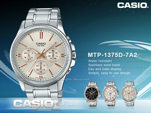 Đồng hồ nam Casio MTP-1375D-7A2VDF 6 kim thể thao Chính hãng