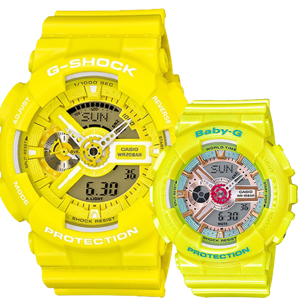 Đồng Hồ Cặp Đôi Casio G-Shock & Baby-G GA-110BC-9ADR & BA-110CA-9ADR Dây Nhựa Màu Vàng - Chống Nước 200M