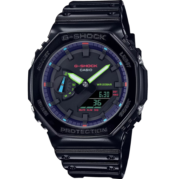 GA-2100RGB-1A | Đồng Hồ Casio | G-Shock | Dây Nhựa | Cấu Trúc Lõi Carbon | Kết Nối Điện Thoại | Pin Năng Lượng