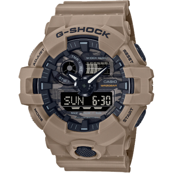 GA-700CA-5A | Đồng Hồ Casio | G-Shock | Nam | Dây Nhựa Màu Nâu | Đồng Hồ Kim - Số | Chống Nước WR20BAR
