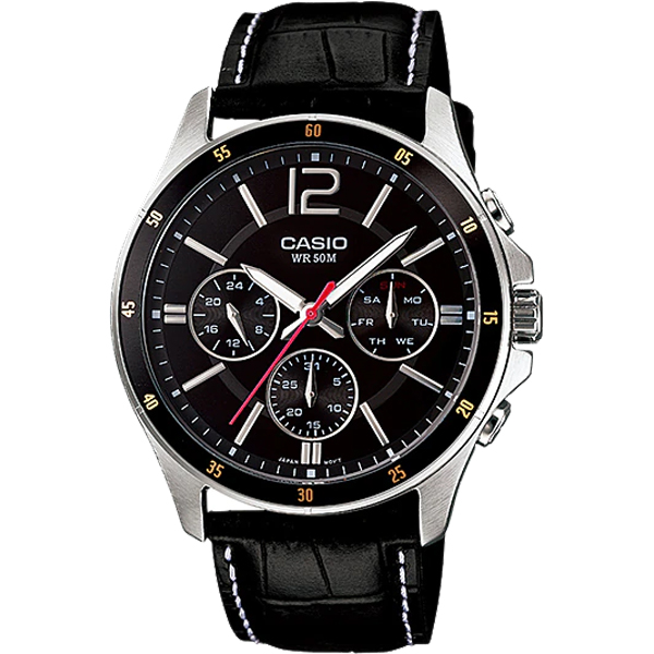 Đồng hồ nam Casio MTP-1374L-1AVDF 6 Kim - Dây da màu đen