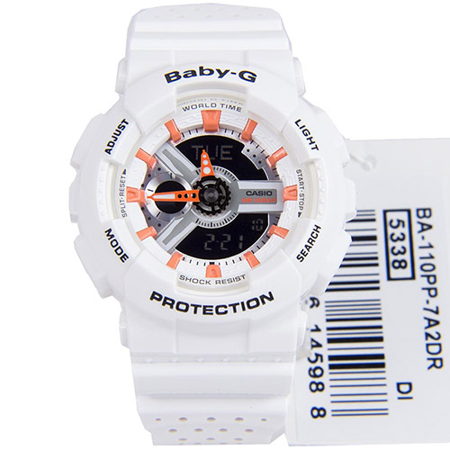 Mẫu đồng hồ Baby G BA-110PP-7A2DR màu trắng cam