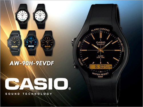 Casio AW-90H-9EVDF dây nhựa màu đen