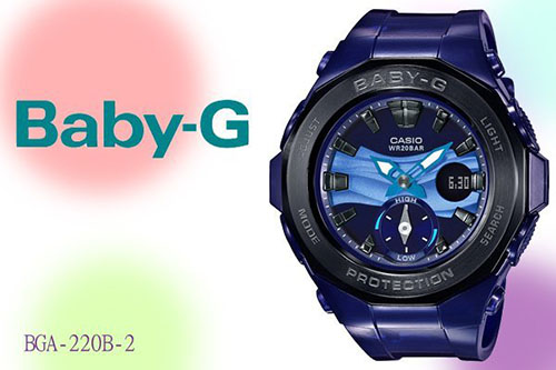 Đồng hồ nữ Baby G BGA-220B-2A dây nhựa màu xanh