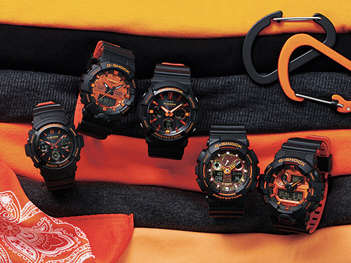 Bộ sưu tập đồng hồ G Shock hai màu đen cam