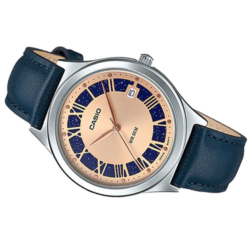 đồng hồ nữ Casio LTP-E141L-2A2 dây da màu xanh