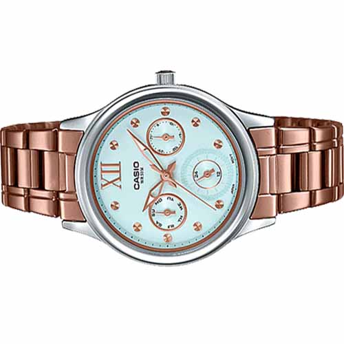 Đồng hồ nữ LTP-E306R-2AVDF dây kim loại nền mặt xanh